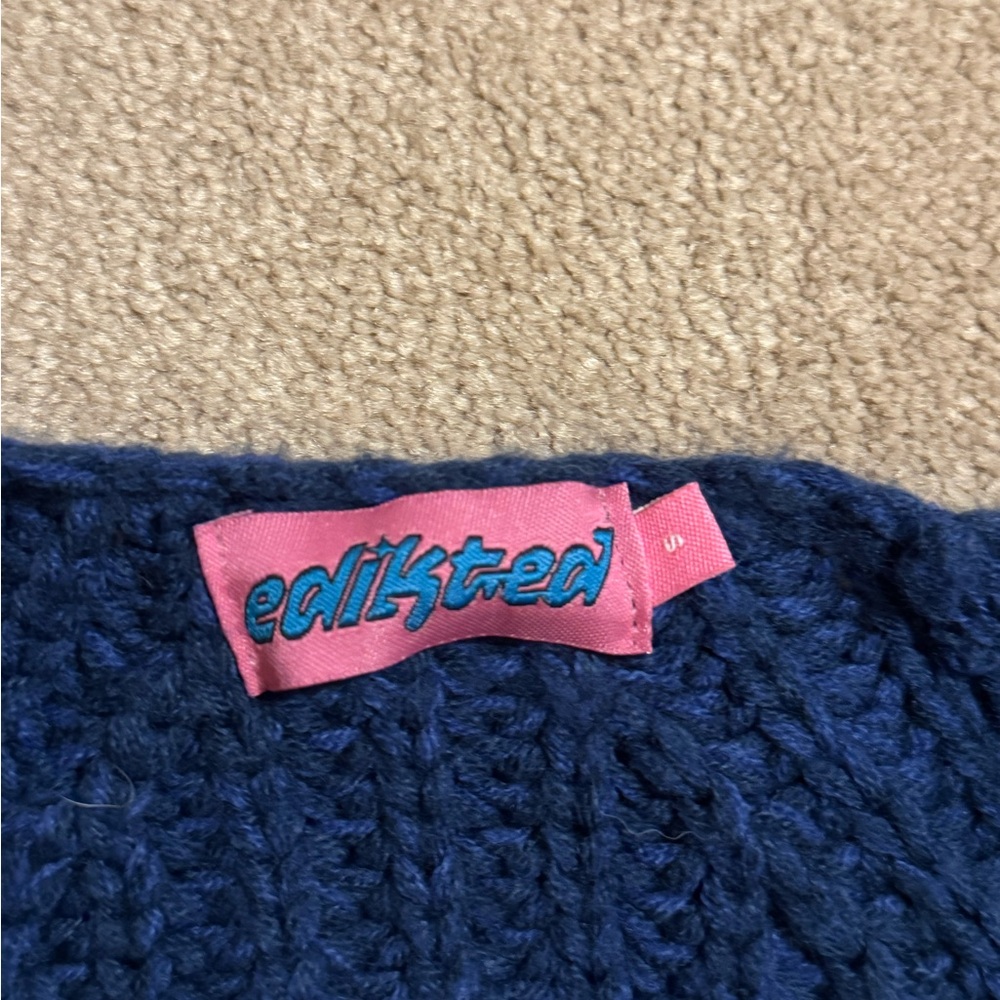 Edikted Navy Blue Knit Sweater Top - Picture 3 of 4